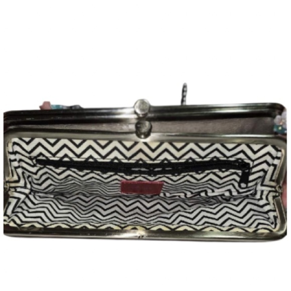 HOBO THE ORIGINAL Lauren Double Frame Clutch Wallet Gray Distressed Leather - Picture 7 of 9